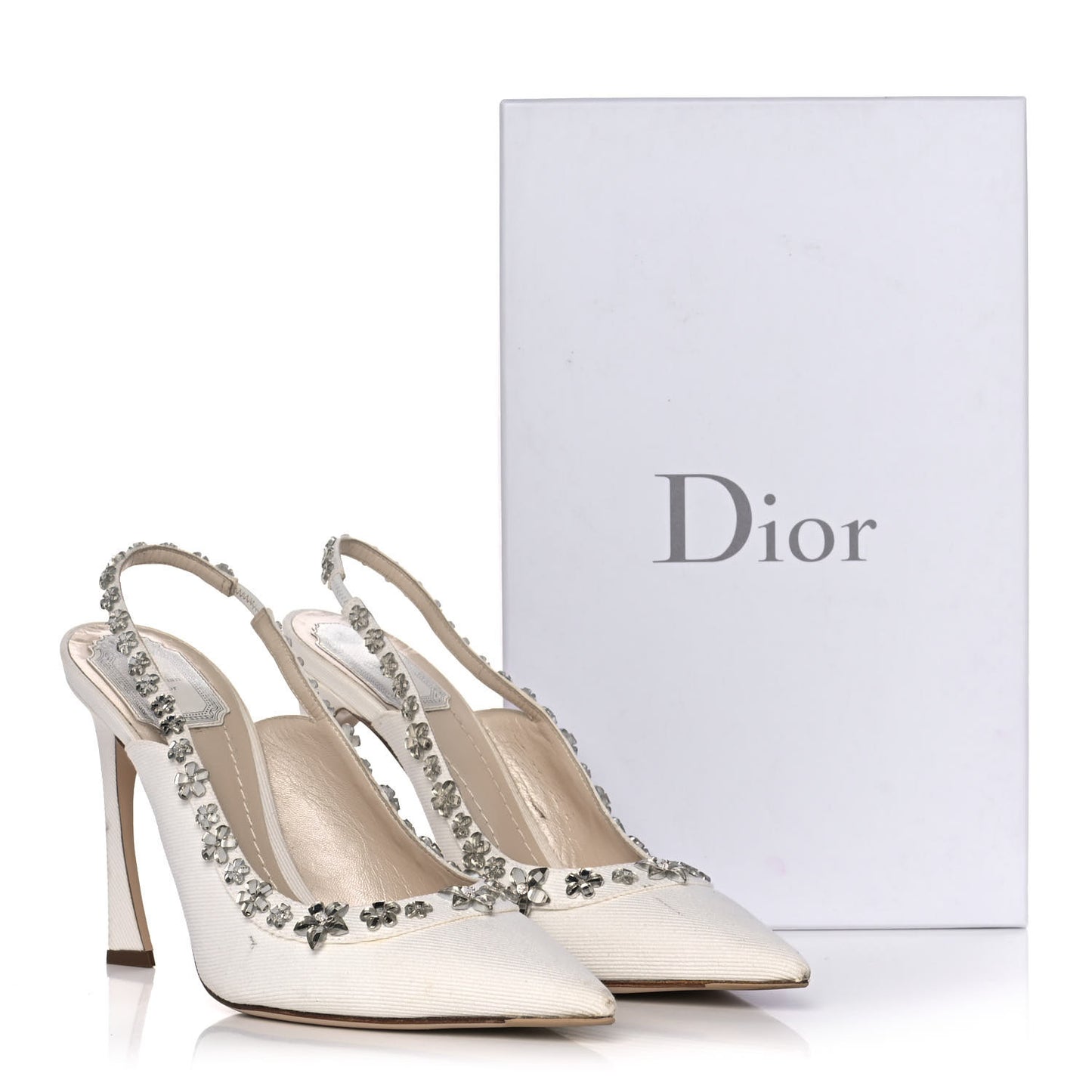 Denim Crystal Garland Slingback Pumps 40 White