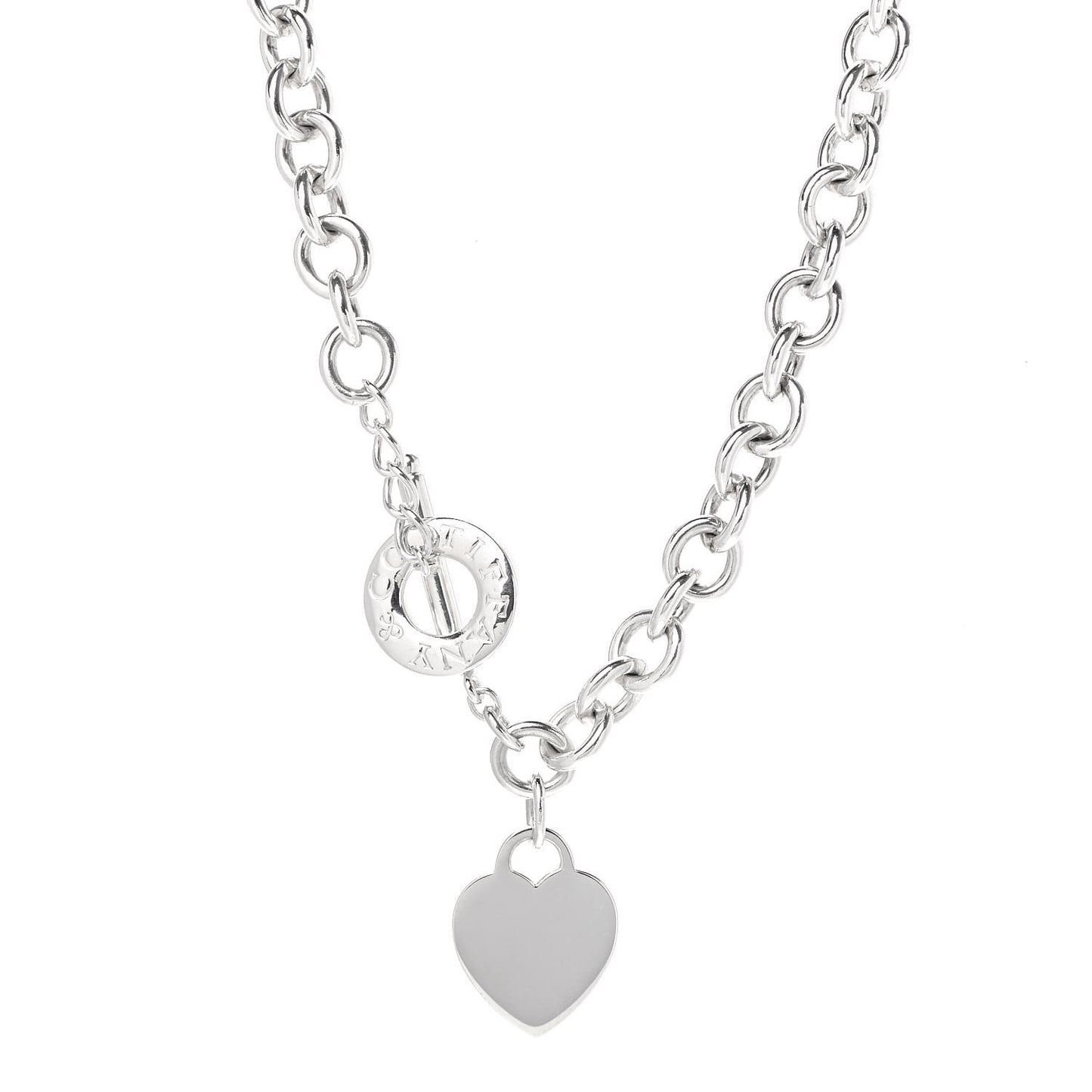 Sterling Silver Heart Tag Toggle Necklace