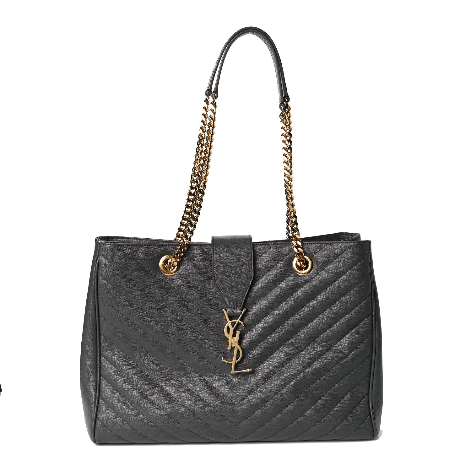 Saint Laurent Grain De Poudre Matelasse Chevron Monogram Shopping Bag Earth 1 of 7