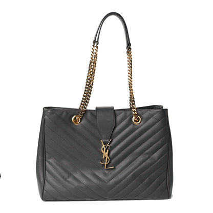 Saint Laurent Grain De Poudre Matelasse Chevron Monogram Shopping Bag Earth 1 of 7