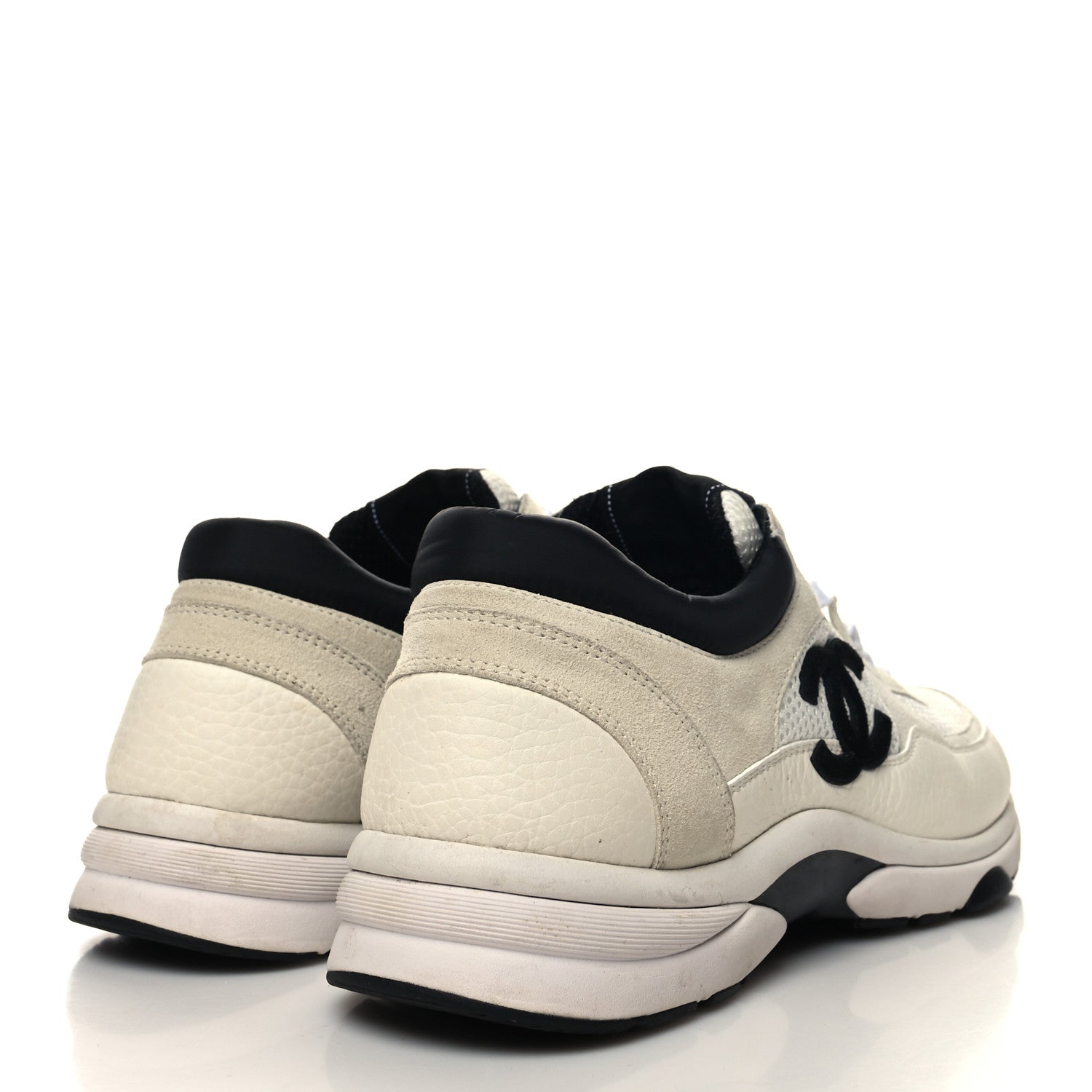 Chanel Mesh Suede Calfskin Grained Calfskin Mens CC Sneakers 43 White Black 4 of 8