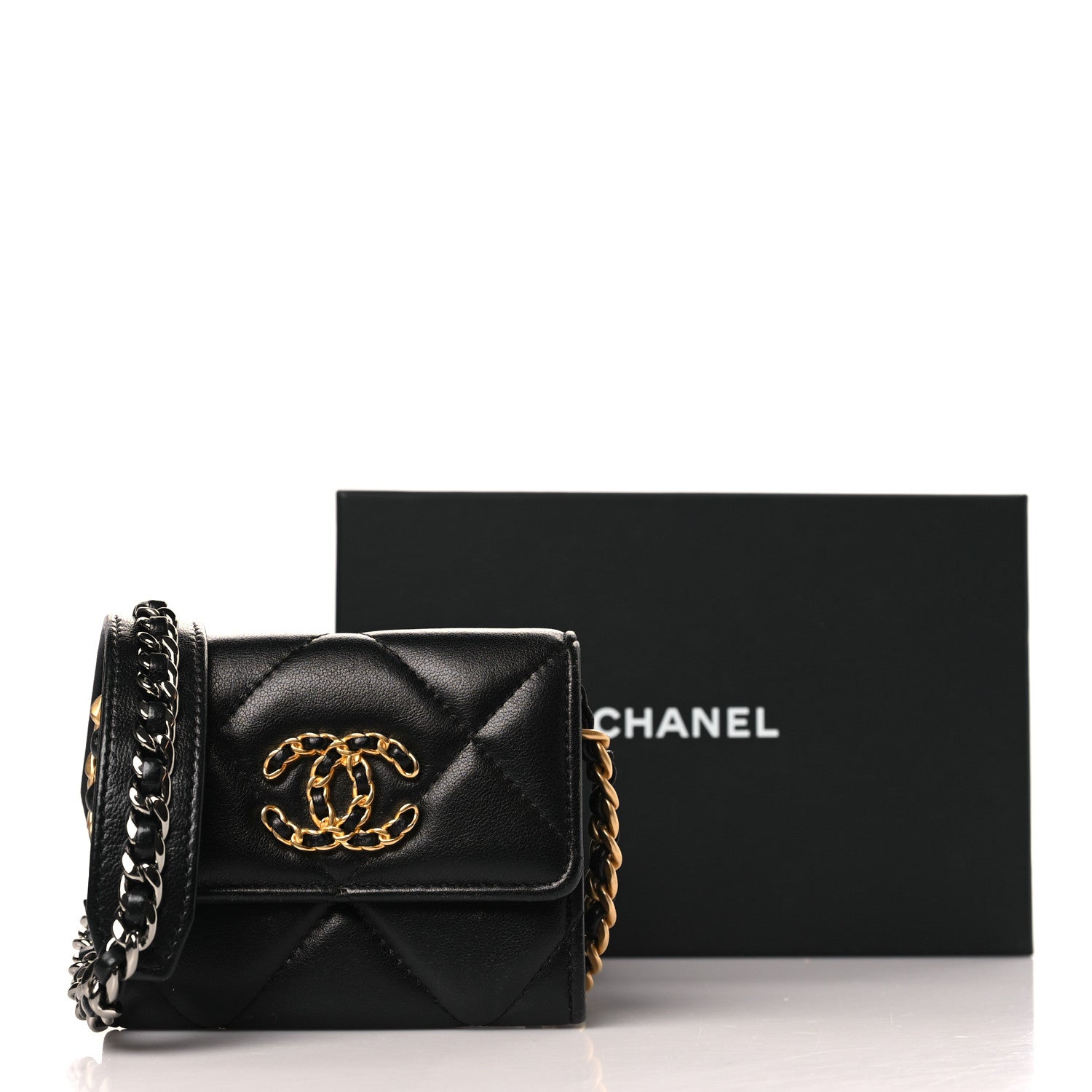 Chanel Lambskin Quilted Chanel 19 Flap Coin Purse With Chain Black 10 of 10