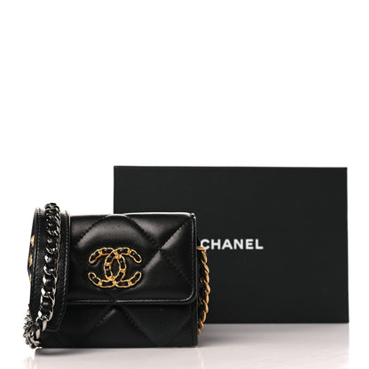 Chanel Lambskin Quilted Chanel 19 Flap Coin Purse With Chain Black 10 of 10