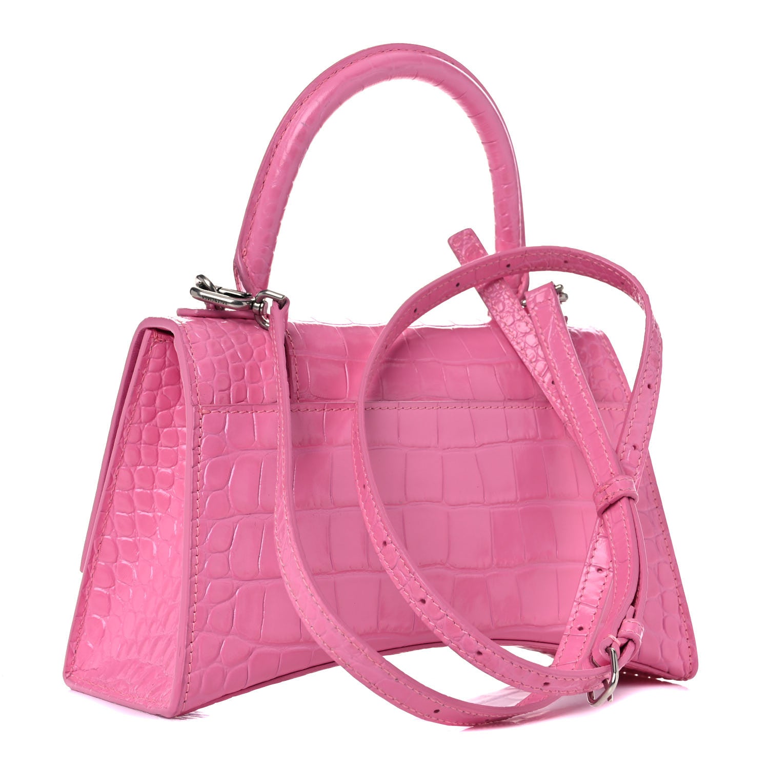 Balenciaga Shiny Calfskin Crocodile Embossed Small Hourglass Top Handle Bag Baby Pink 3 of 11