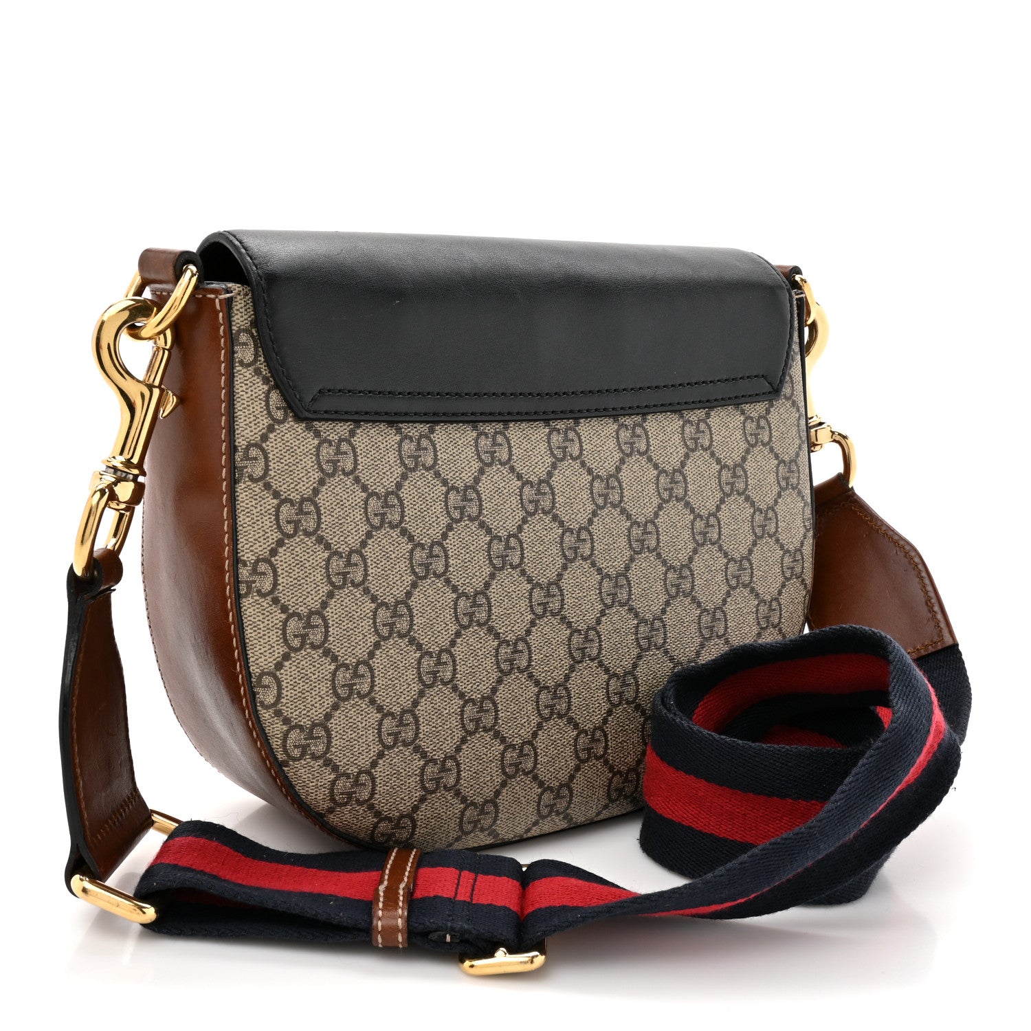 Gucci GG Supreme Monogram Web Medium Padlock Messenger Shoulder Bag Black 3 of 17