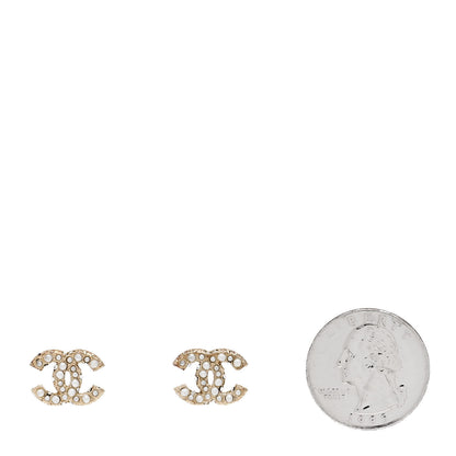 Chanel Metal Graduated Pearl Crystal CC Earrings Light Gold 2 of 4
