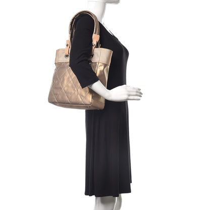 Chanel Metallic Coated Canvas Quilted Small Paris Biarritz Tote Gold 2 of 22