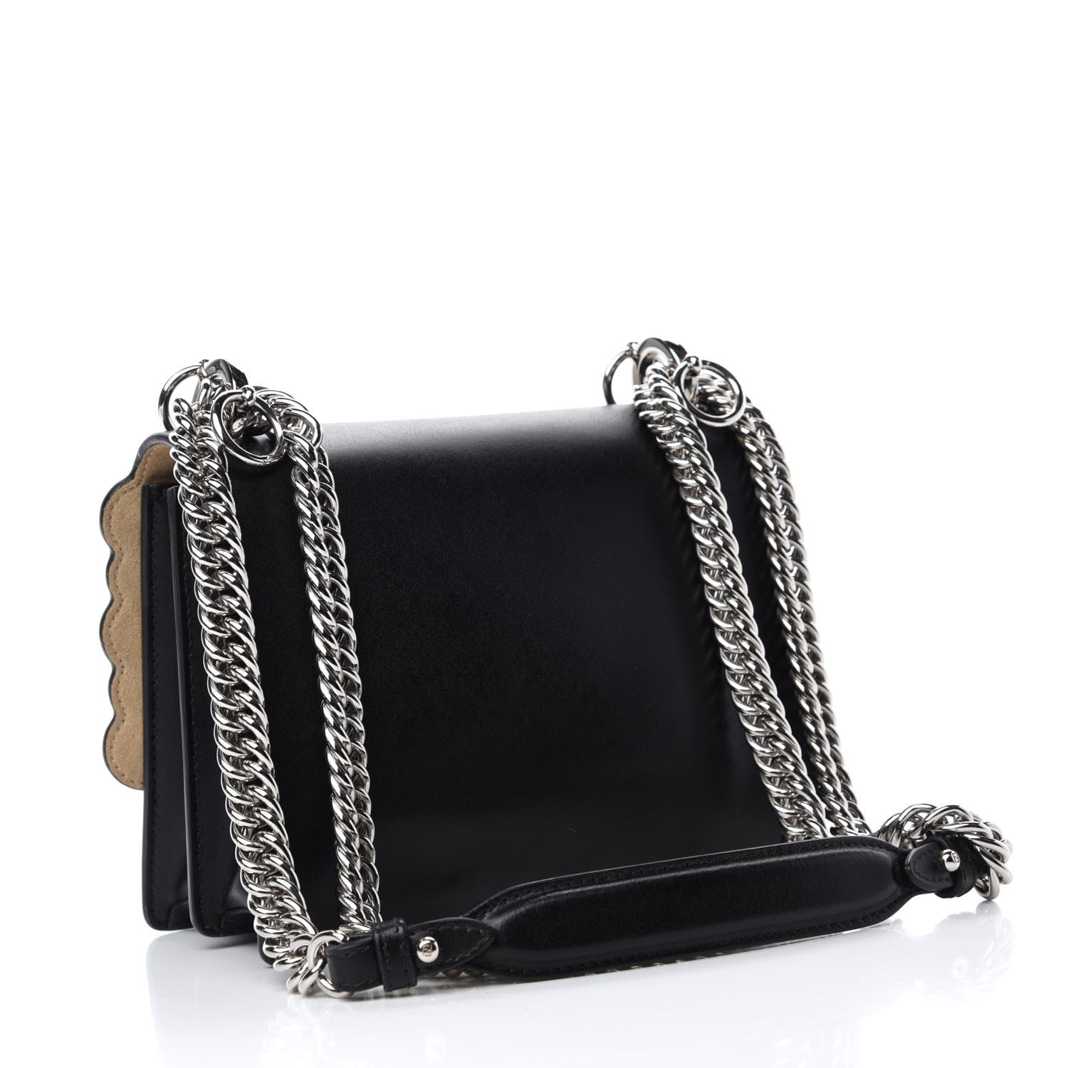 Fendi Vitello Liberty Pearl Scalloped Studded Small Kan I Shoulder Bag Black 3 of 10