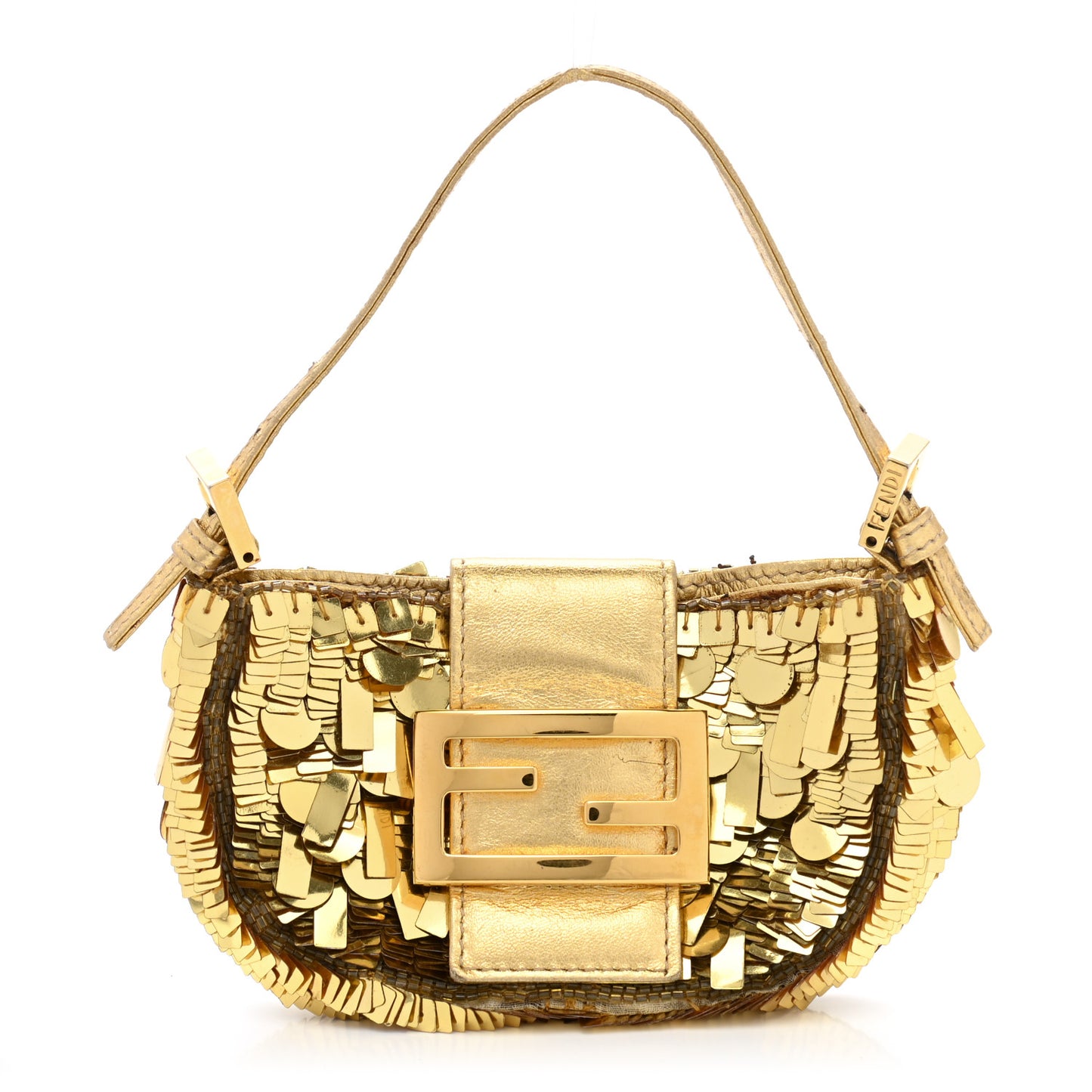 Sequin Paillettes Mini Half Moon Baguette Gold