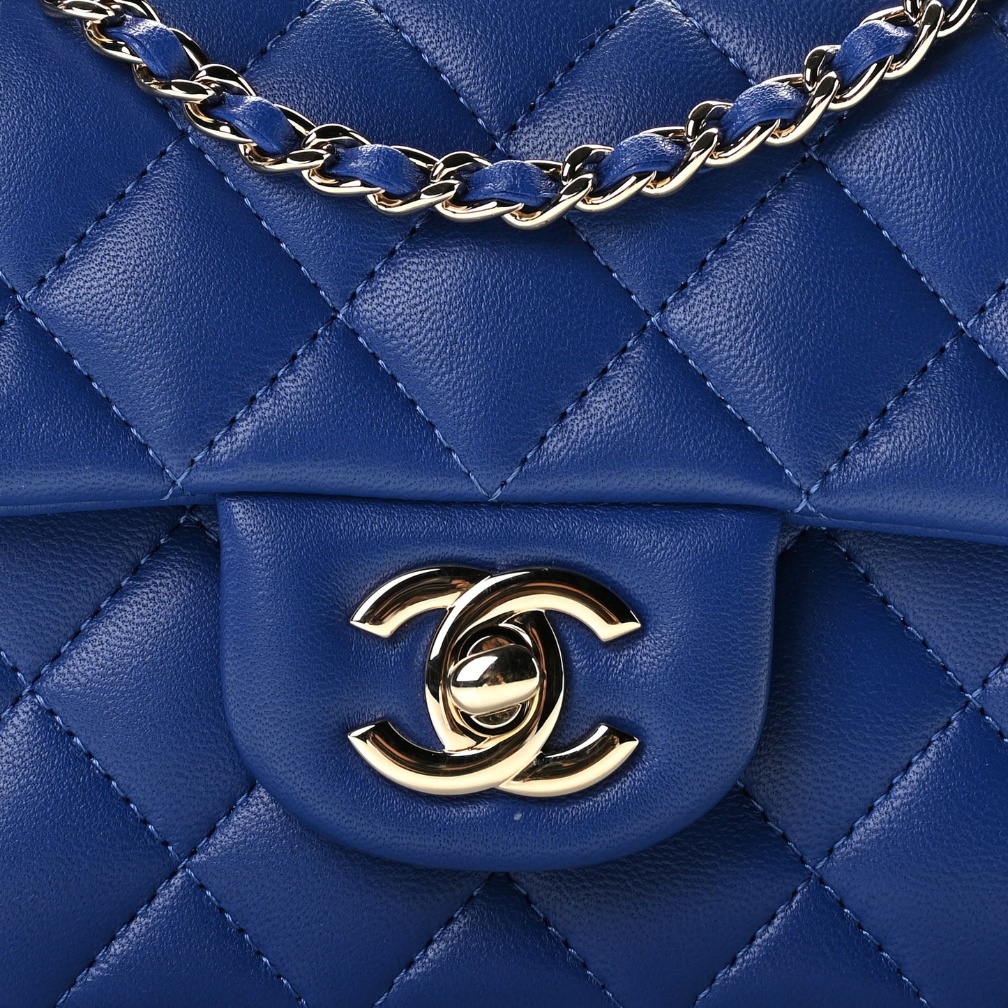Lambskin Quilted Mini Top Handle Rectangular Flap Dark Blue