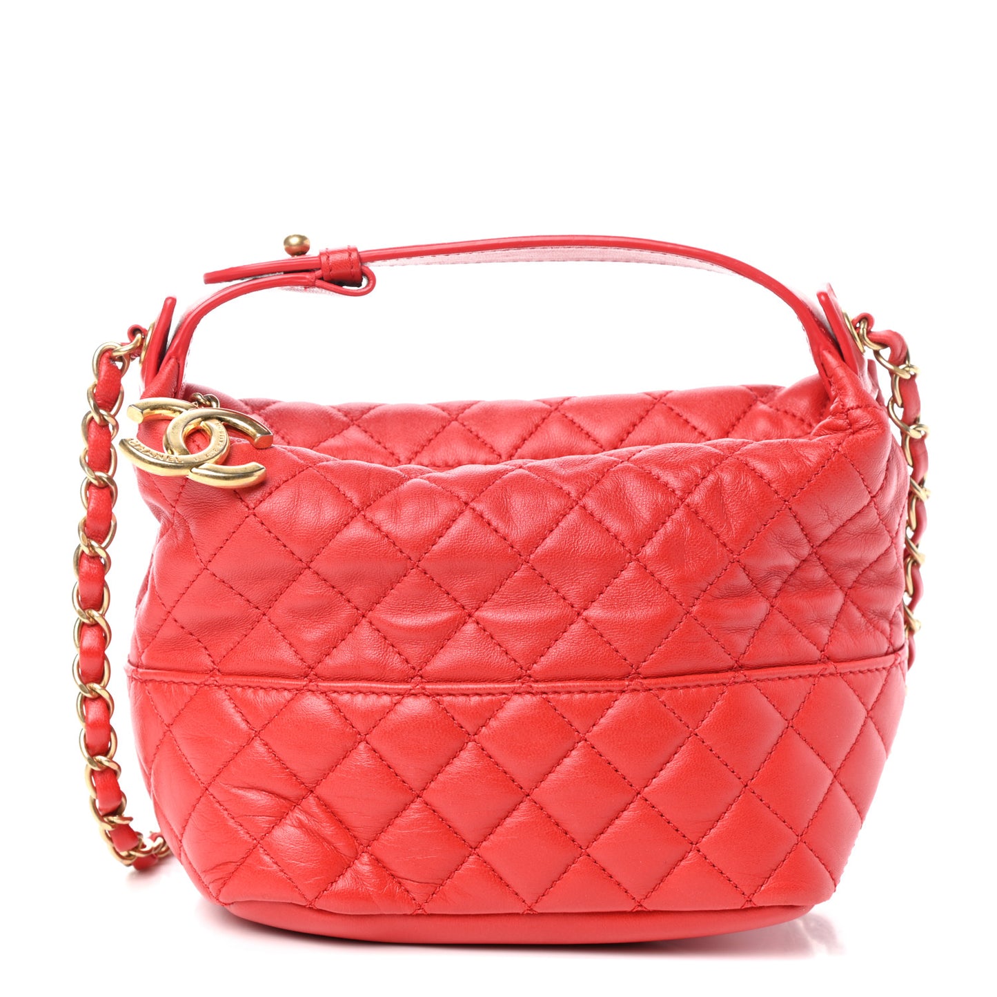 Lambskin Quilted Small Hobo Red