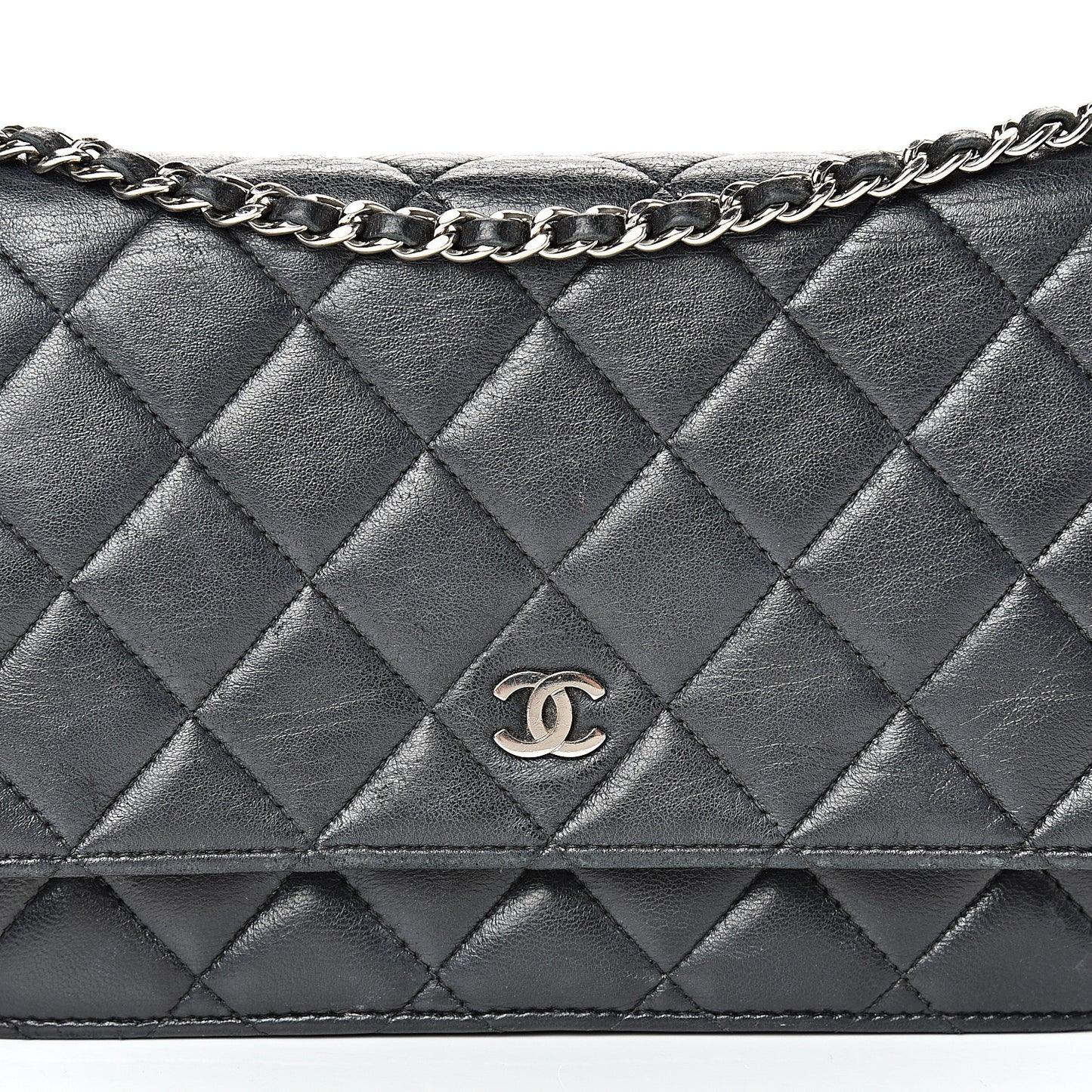 Lambskin Quilted Wallet On Chain WOC Black
