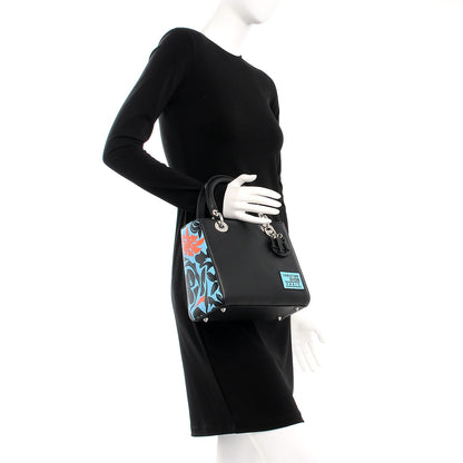 Christian Dior Calfskin Flower Printed Medium Lady Dior Black 2 of 8