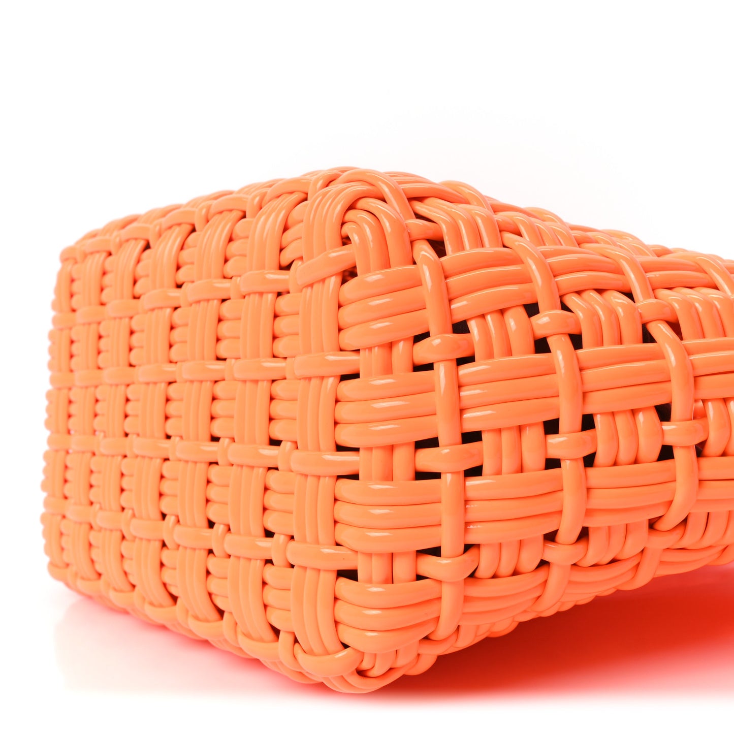 Varnished Faux Calfskin Braided XS Bistro Basket Fluo Orange