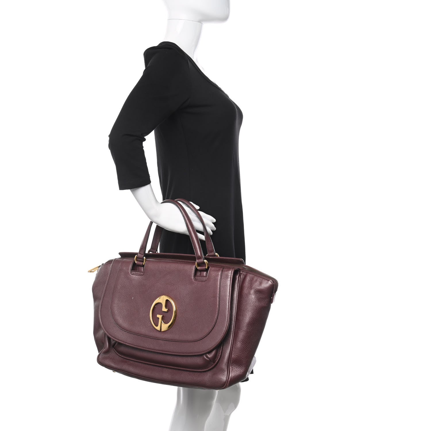 Gucci Metallic Pebbled Calfskin Medium 1973 Top Handle Satchel Burgundy 2 of 18