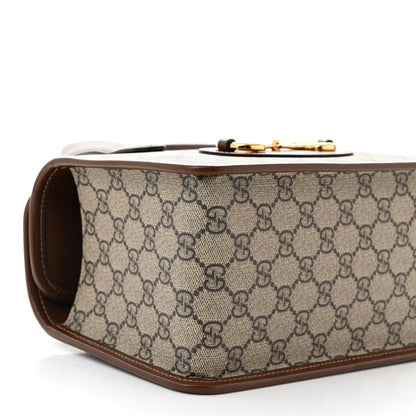 Gucci GG Supreme Monogram Azalea Calfskin Mini Horsebit 1955 Foldover Top Handle Bag Beige Ebony Brown Sugar 9 of 11