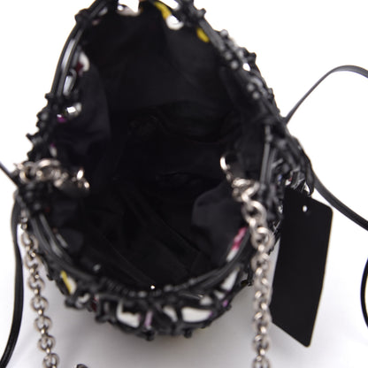 Prada Fabric Calfskin Floral Print Net Chain Bag Black Multicolor 5 of 11