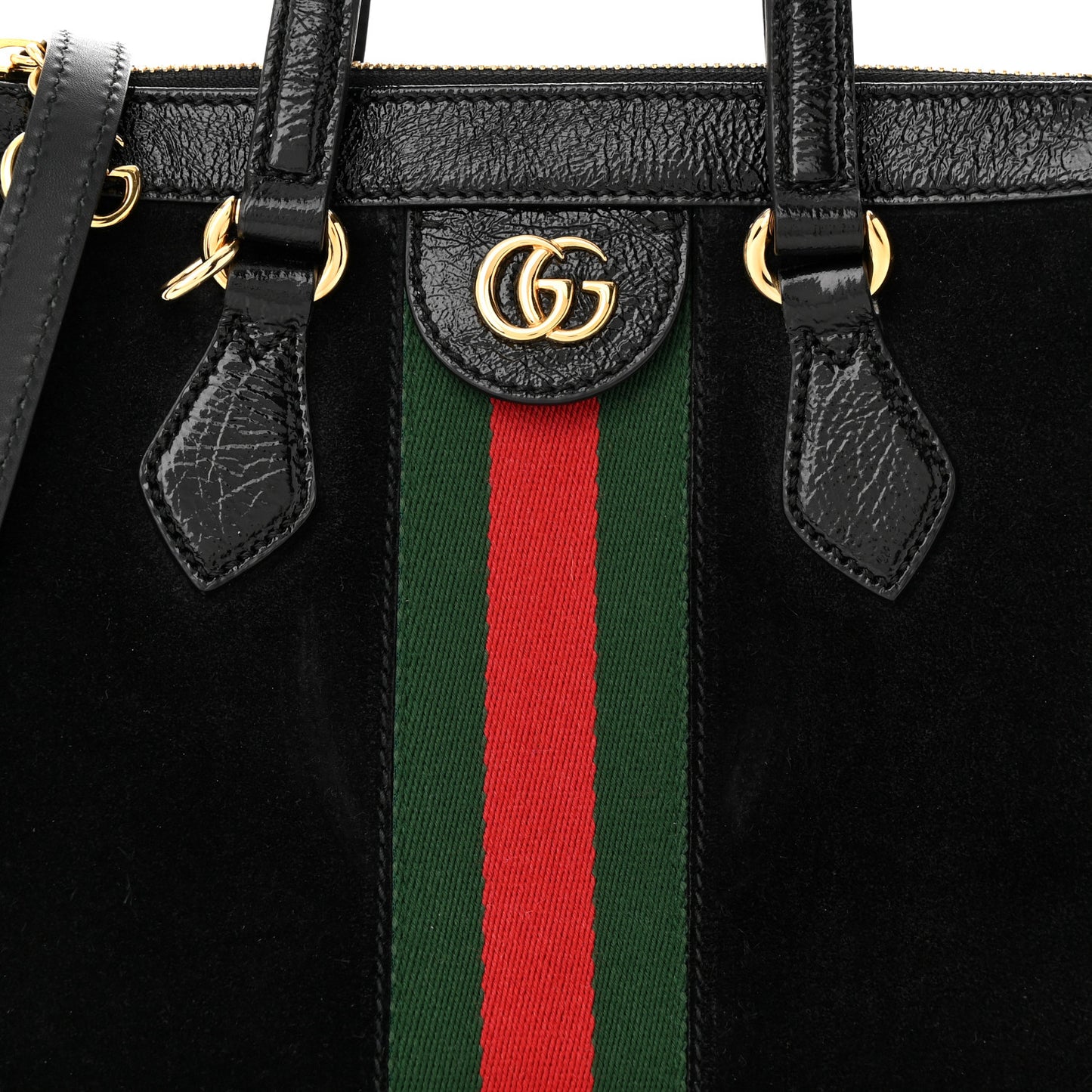 Suede Patent GG Web Small Ophidia Tote Bag Black