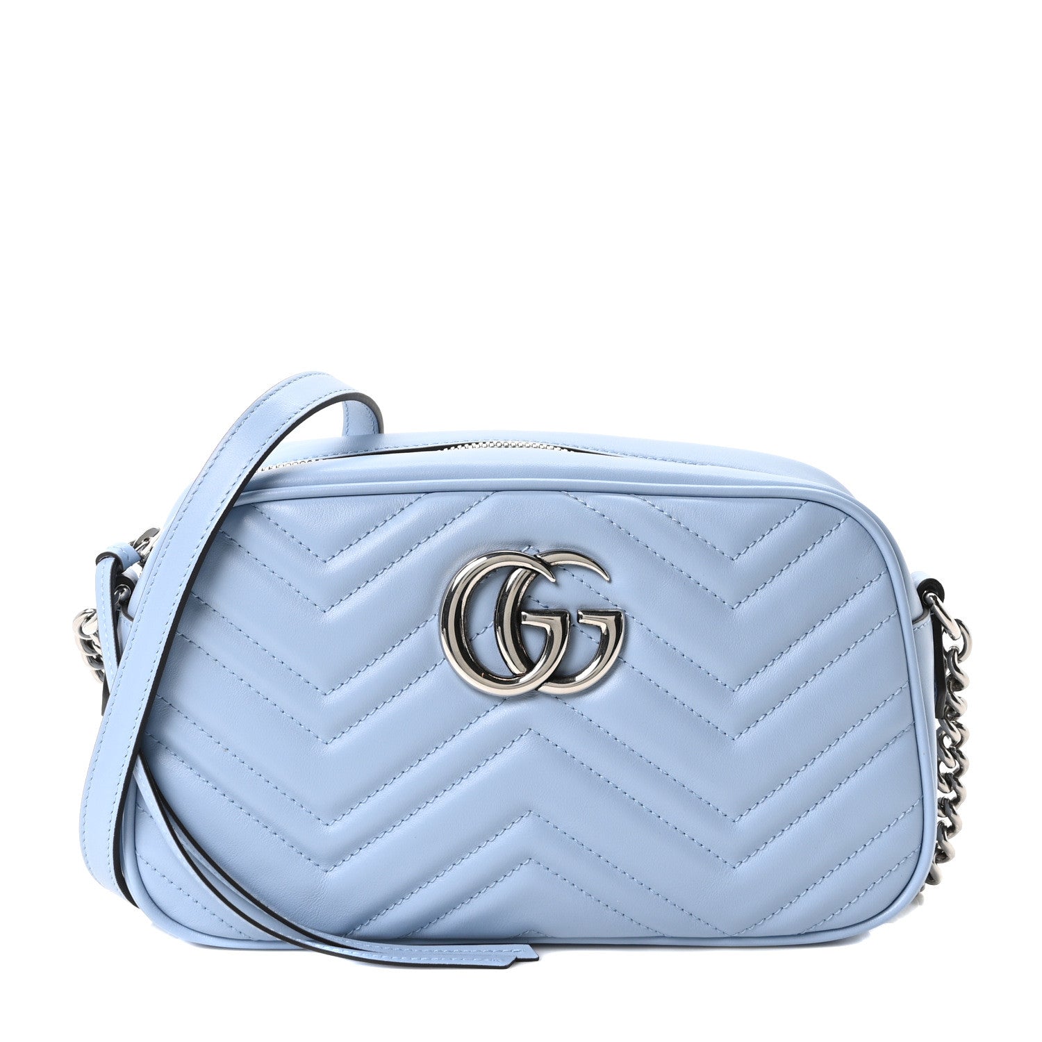 Gucci Calfskin Matelasse Small GG Marmont Chain Shoulder Bag Porcelain Light Blue 1 of 9