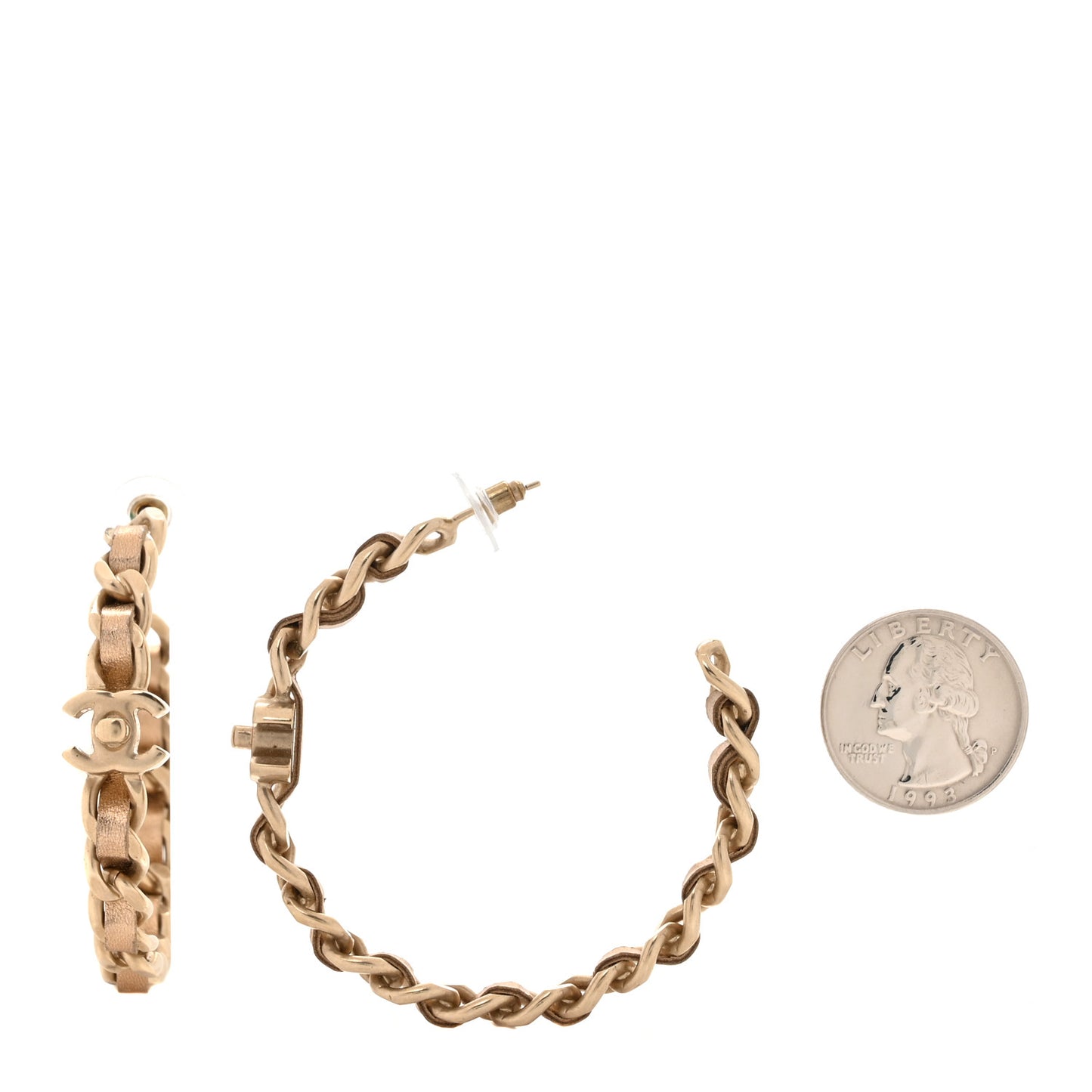 Metal Lambskin CC Turnlock Chain Hoop Earrings Matte Gold