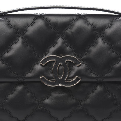 Chanel Calfskin Quilted Double Stitch Hamptons Clutch with Chain Black 10 of 10