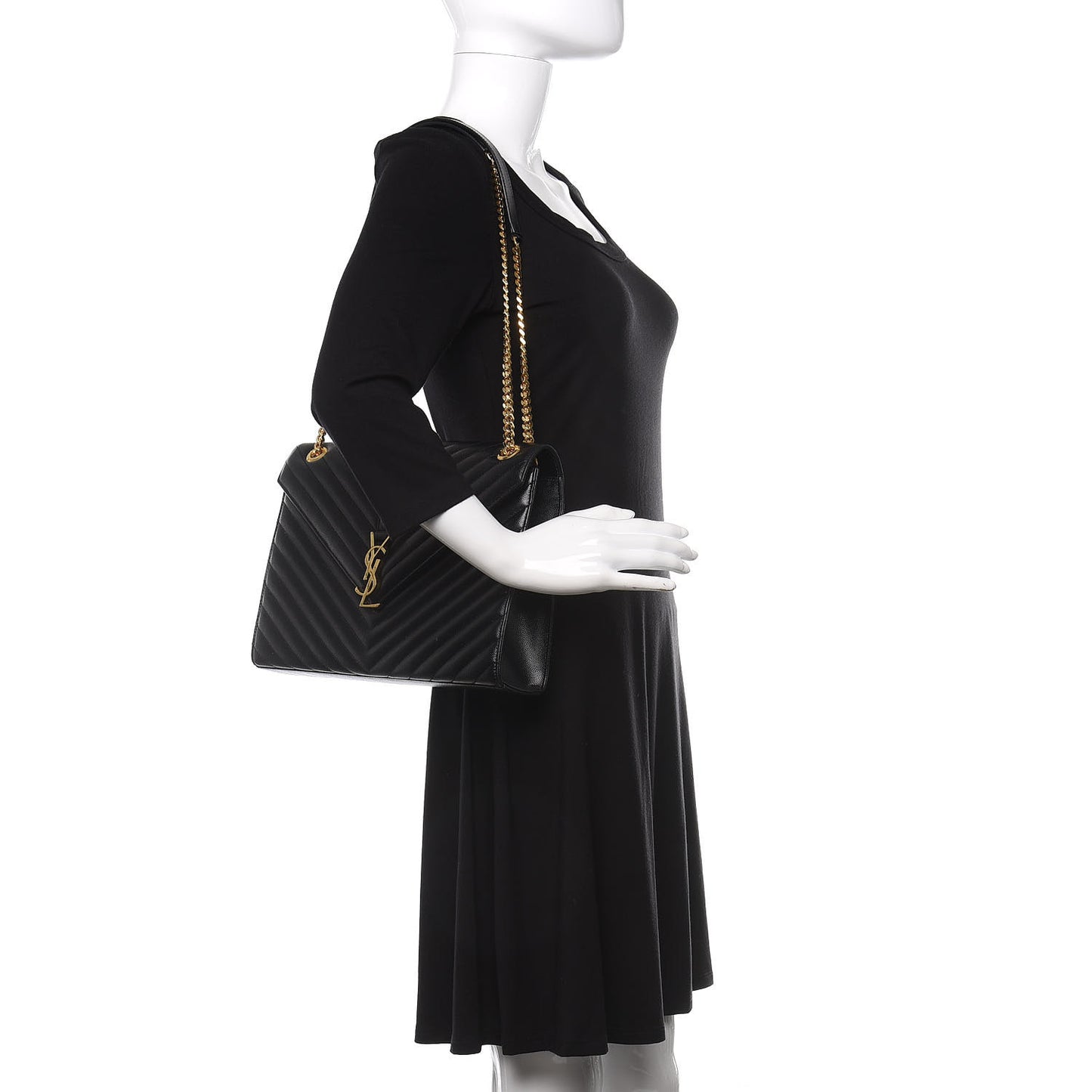 Grain De Poudre Matelasse Chevron Large Monogram Satchel Black