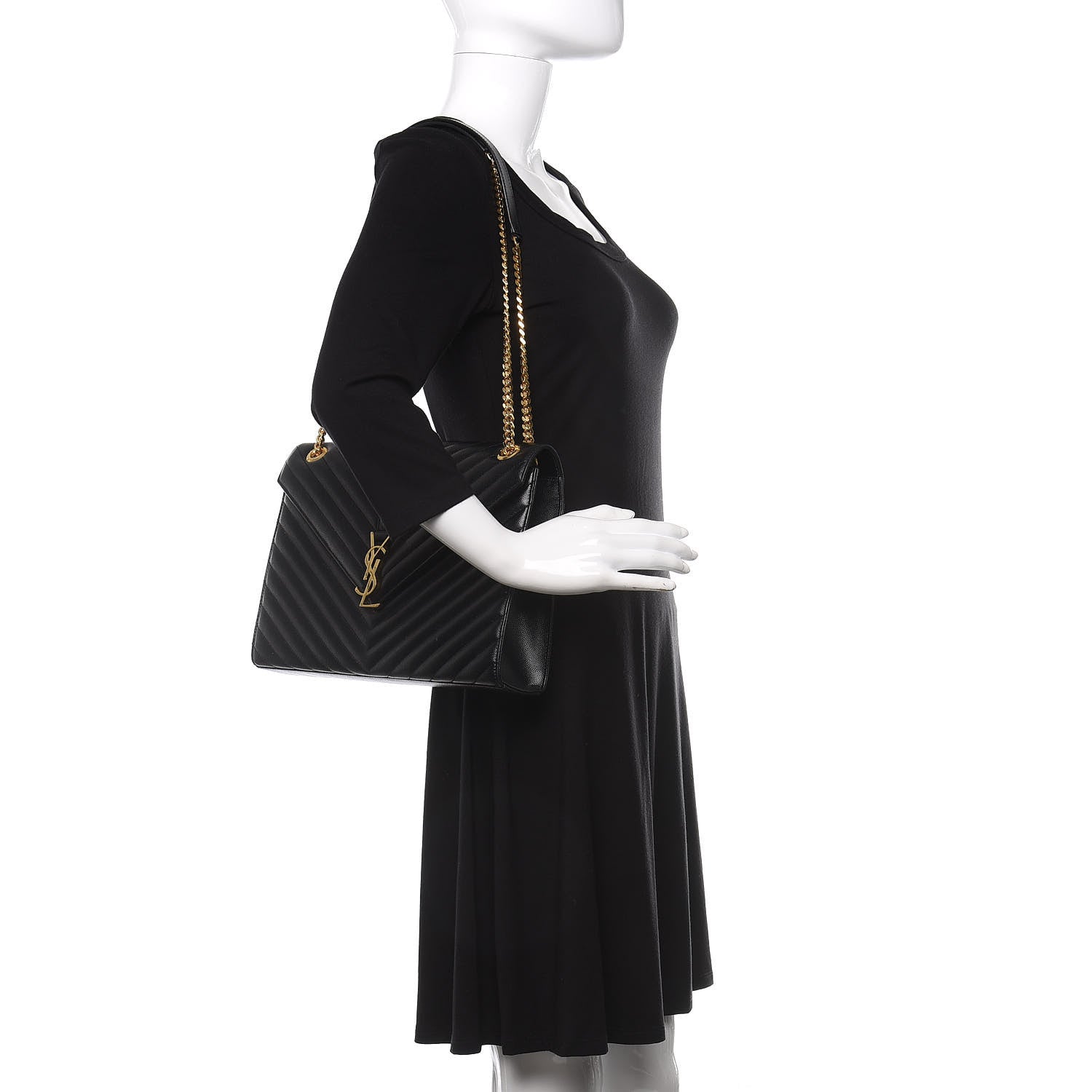 Saint Laurent Grain De Poudre Matelasse Chevron Large Monogram Satchel Black 2 of 9