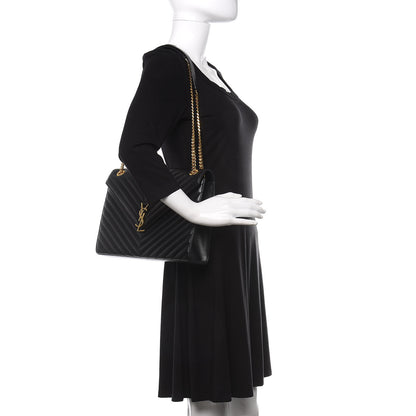 Saint Laurent Grain De Poudre Matelasse Chevron Large Monogram Satchel Black 2 of 9