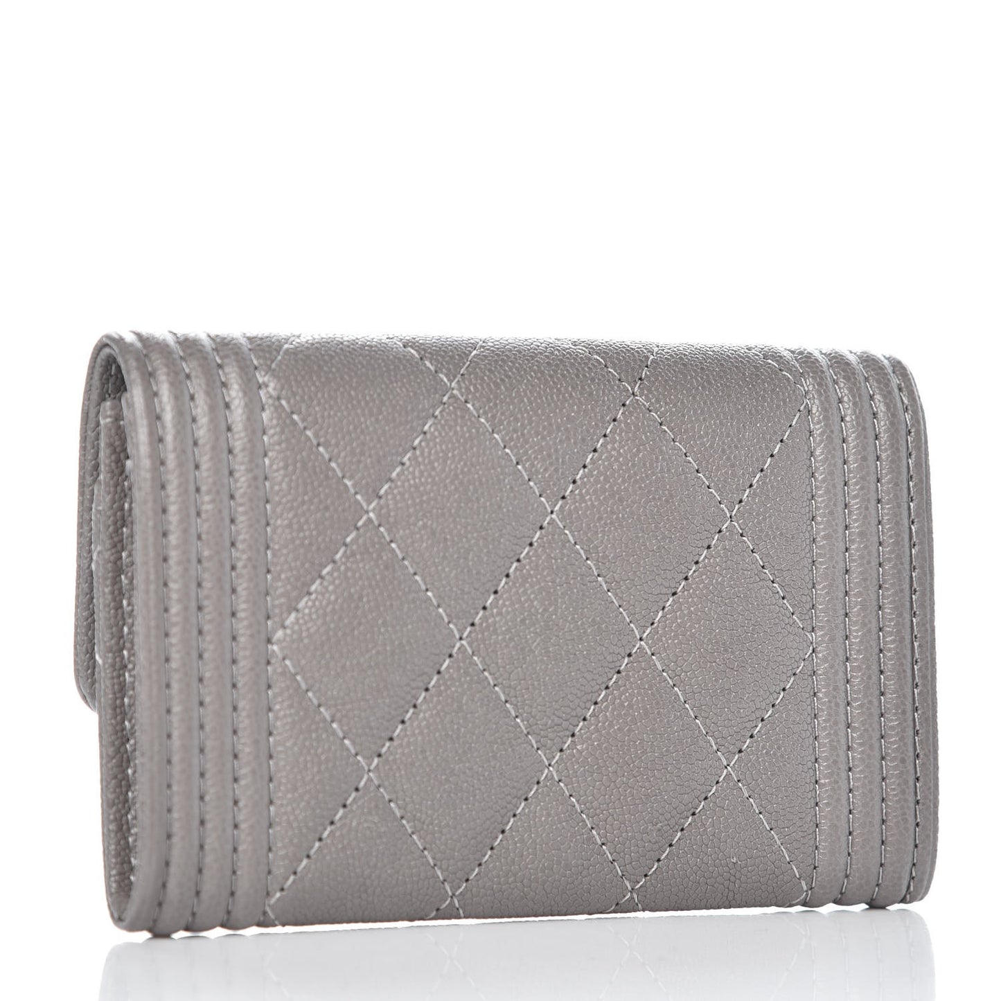 Caviar Quilted Boy Flap Card Holder Grey