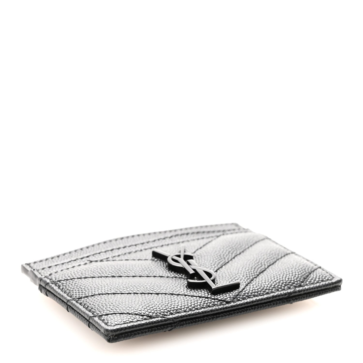 Saint Laurent Grain De Poudre Matelasse Chevron Monochrome Credit Card Case Black 4 of 8