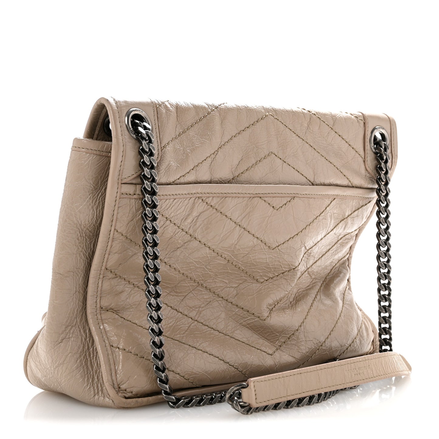 Crinkled Calfskin Matelasse Monogram Medium Niki Chain Satchel Gold Sand
