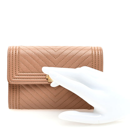 Chanel Caviar Chevron Quilted Medium Boy Flap Wallet Dark Beige 2 of 8