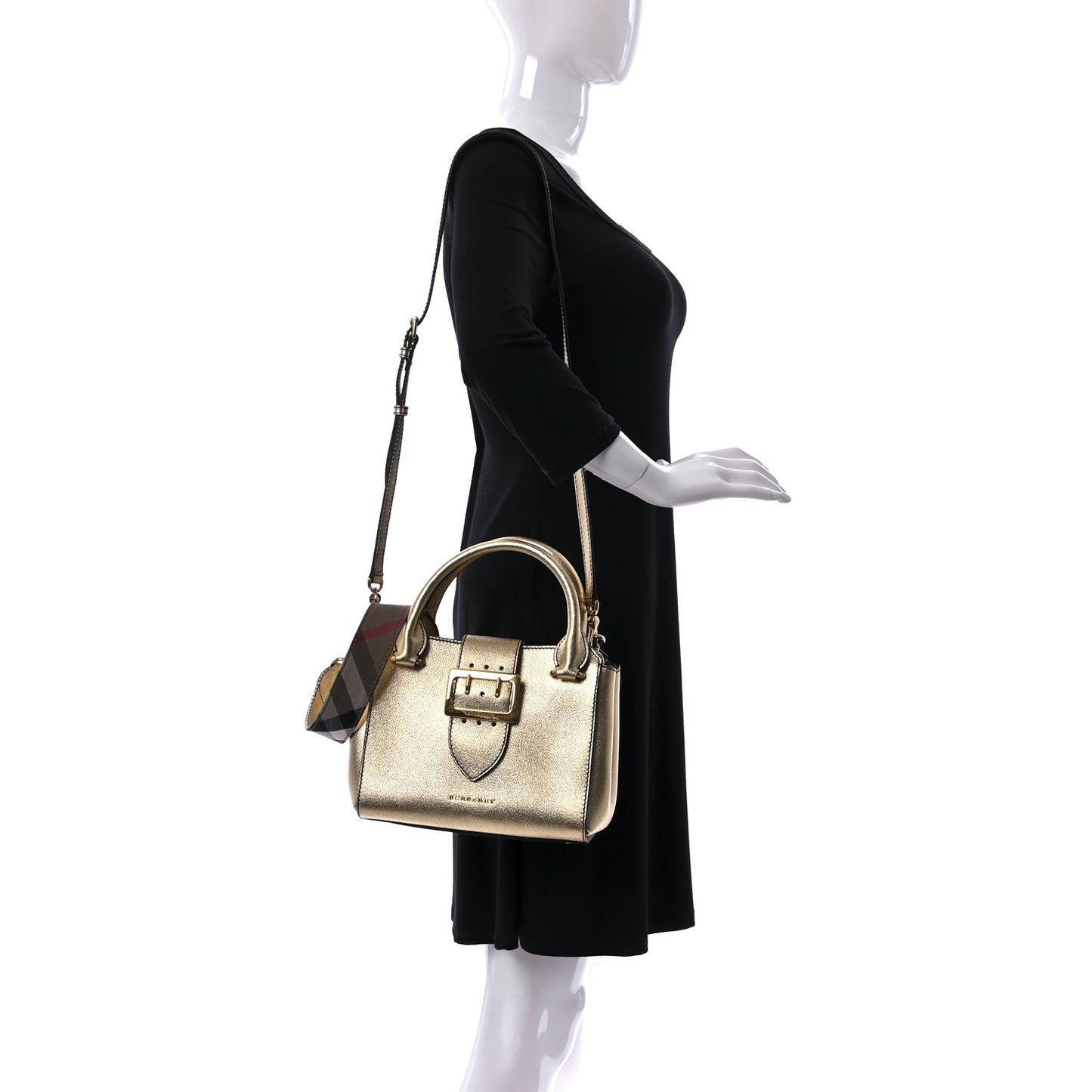 Metallic Soft Grain Calfskin Small Buckle Tote Gold