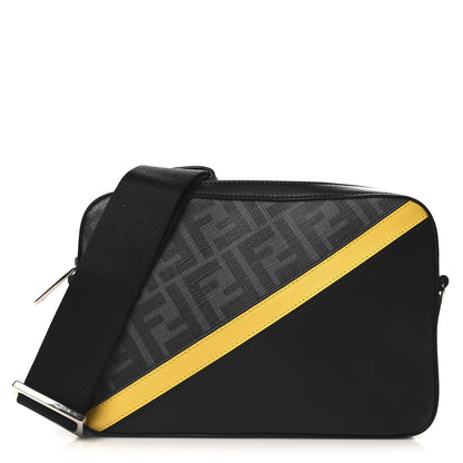 Fendi Glazed Fabric Vitello Liberty FF 1974 Diagonal Medium Camera Case Black Sunflower 1 of 10