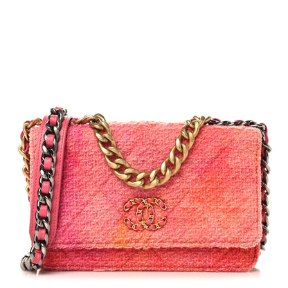 Chanel Wool Tweed Lambskin Quilted Chanel 19 Wallet On Chain WOC Coral Pink 1 of 13