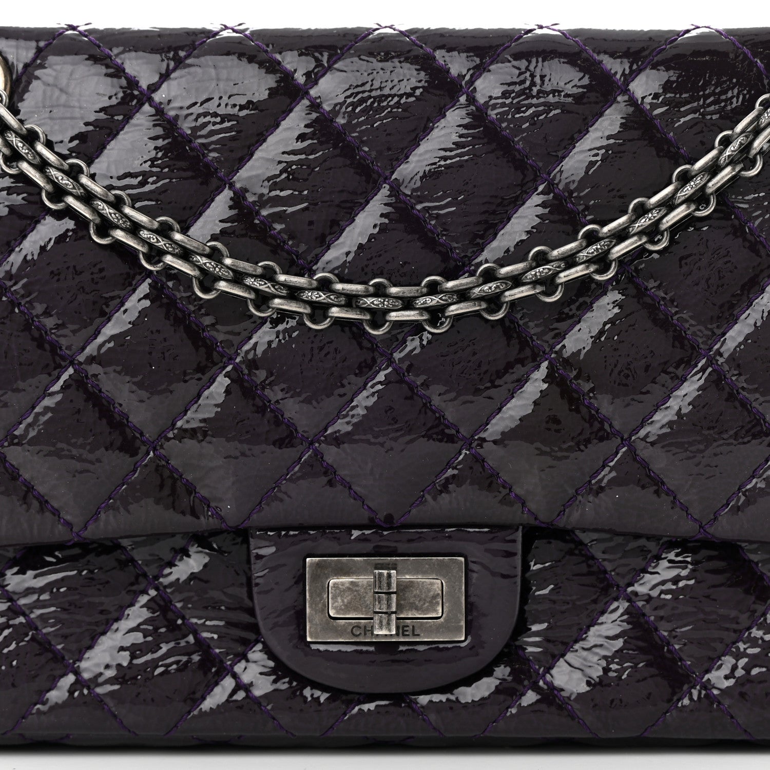 Chanel Distressed Patent Quilted 2.55 Reissue 225 Flap Purple 8 of 12