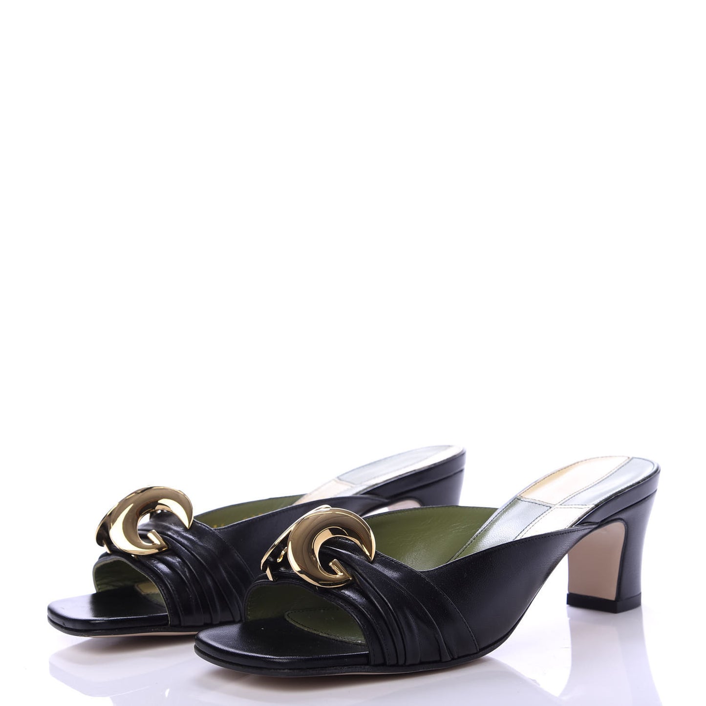Malaga Kid Half Moon GG Square Toe Slide Sandals 36 Black