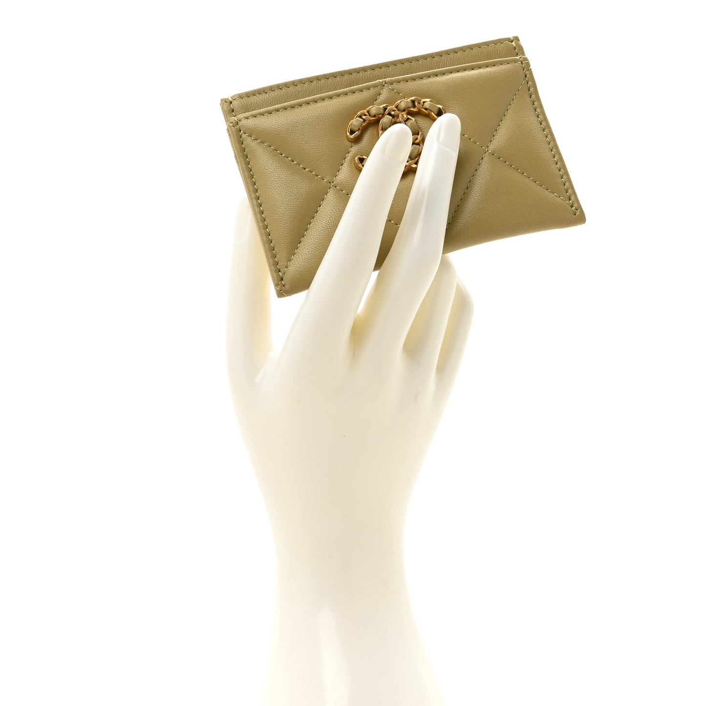 Lambskin Quilted Chanel 19 Card Holder Light Green