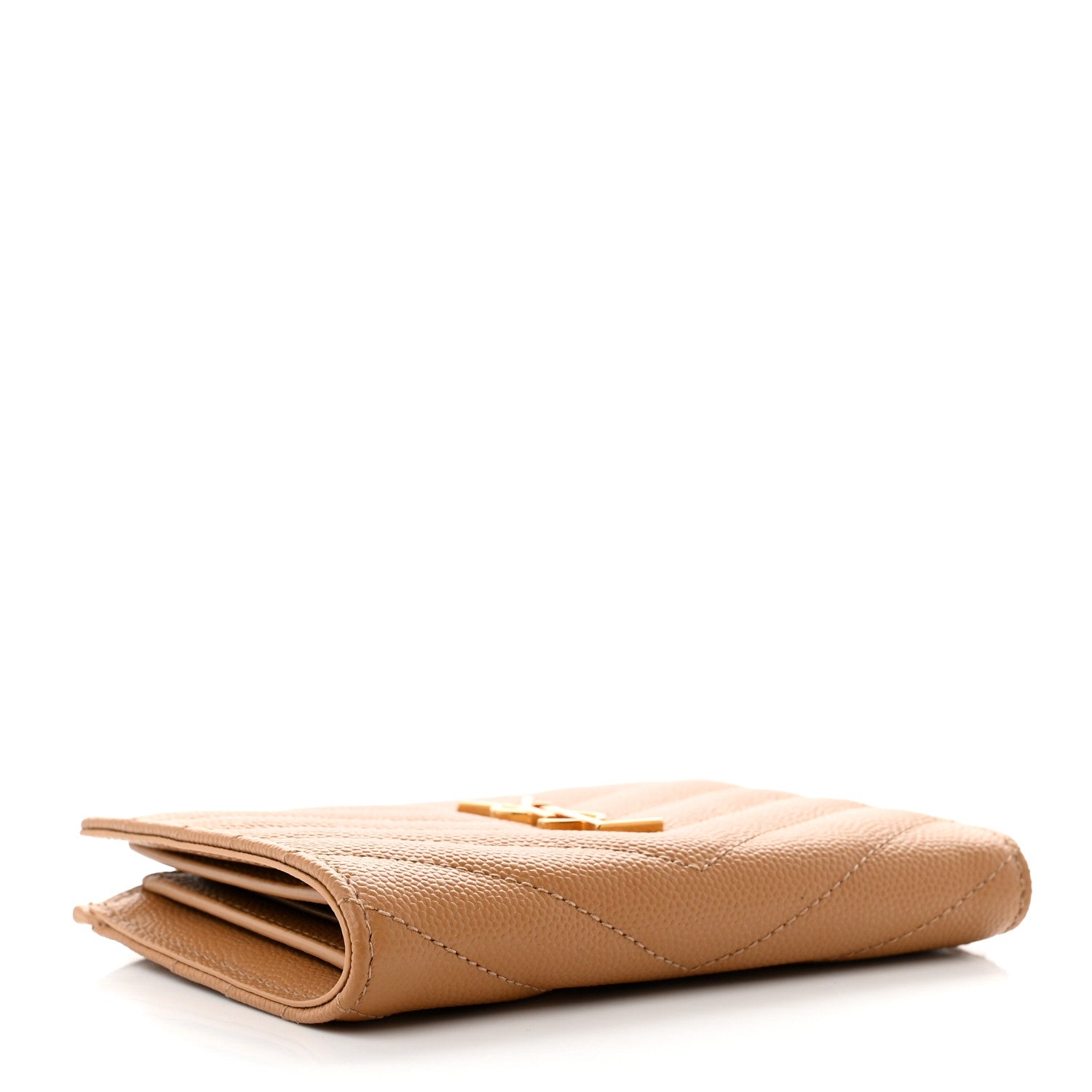 Saint Laurent Grain De Poudre Matelasse Chevron Cassandre Fragments Zipperred Bi-Fold Wallet Natural Dark 4 of 9