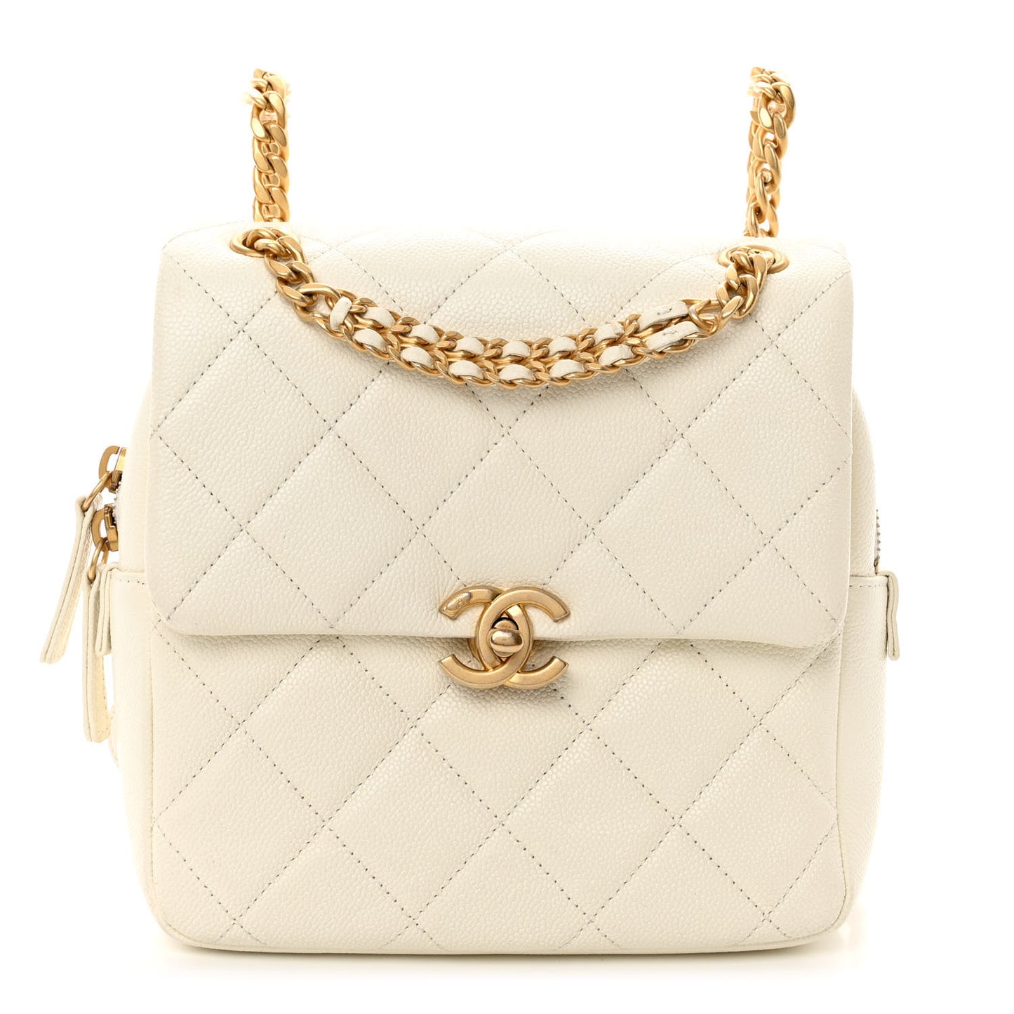 Shiny Caviar Quilted Chain Melody Backpack White