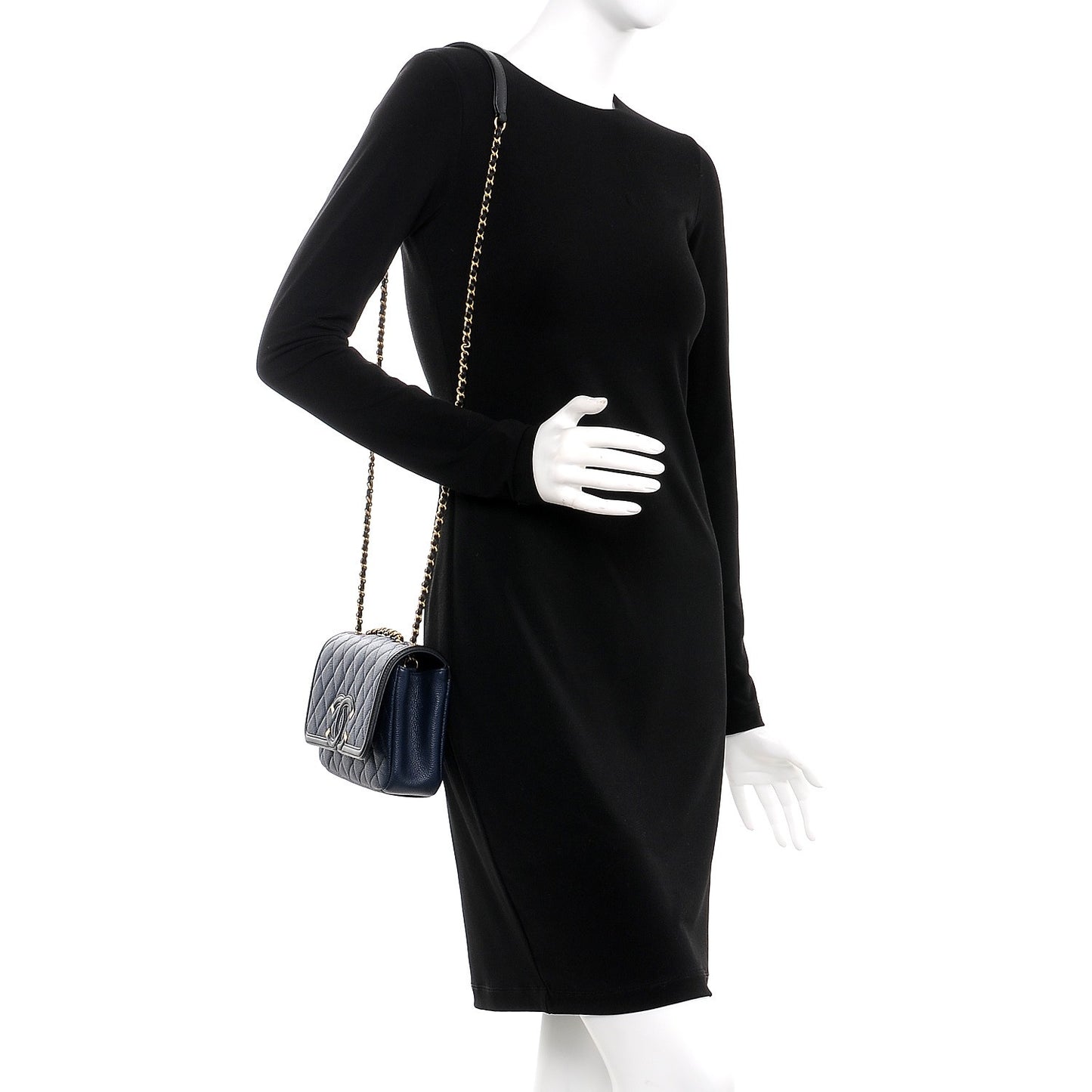 Caviar Quilted Small CC Filigree Flap Navy Black