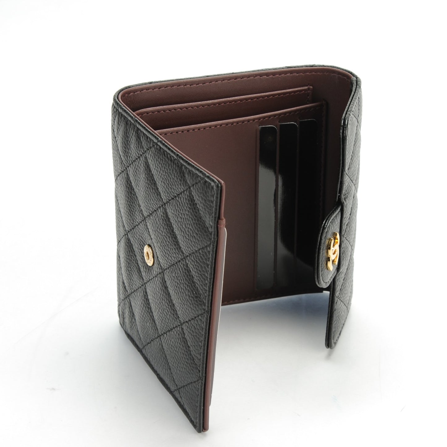 Caviar Quilted Compact Flap Wallet Black