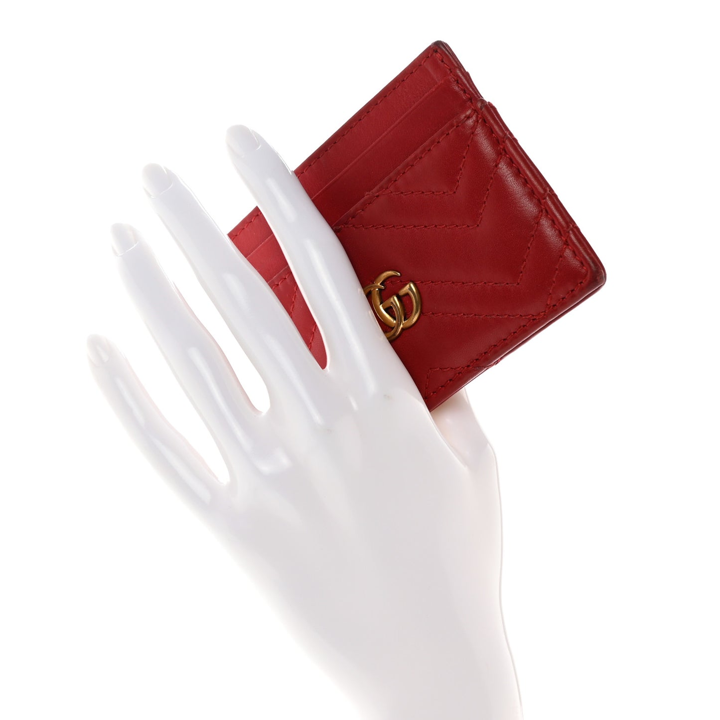 Calfskin Matelasse GG Marmont Card Holder Hibiscus Red