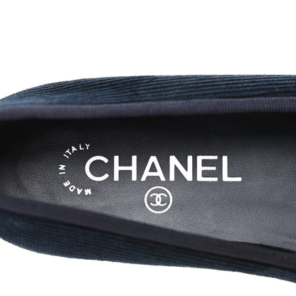 Chanel Corduroy Patent Cap Toe CC Ballerina Flats 36.5 Navy Black 7 of 9