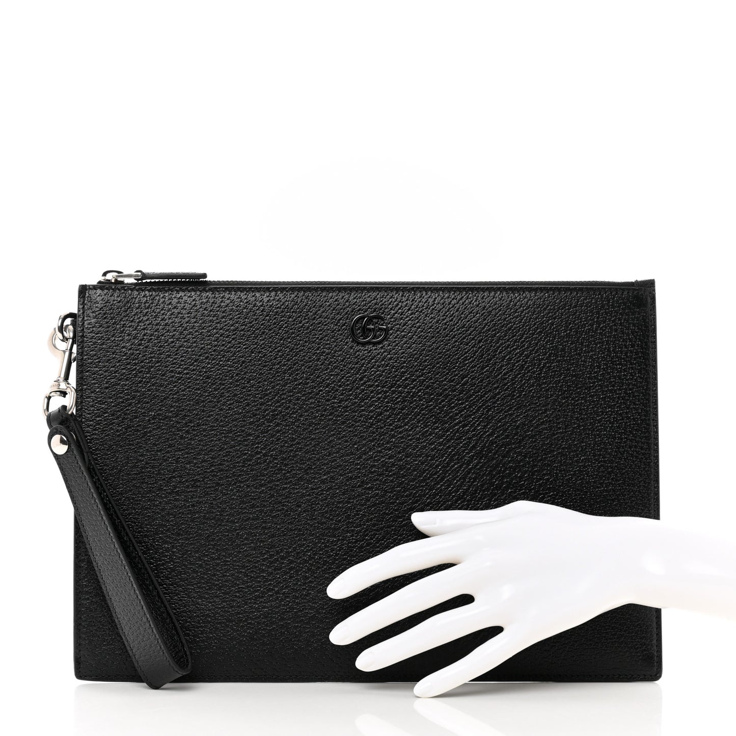 Textured Dollar Calfskin Enamel GG Marmont Zip Pouch Black