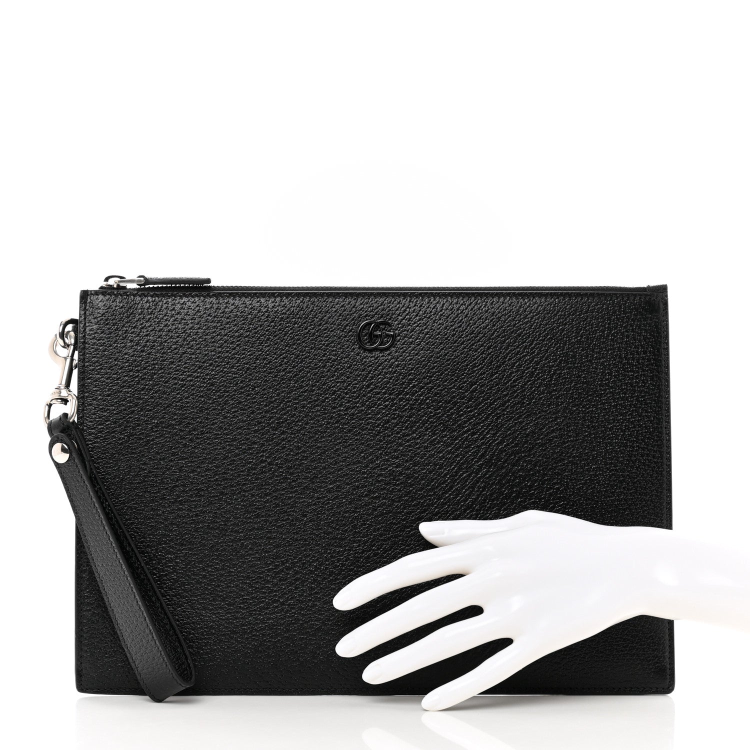 Gucci Textured Dollar Calfskin Enamel GG Marmont Zip Pouch Black 2 of 7