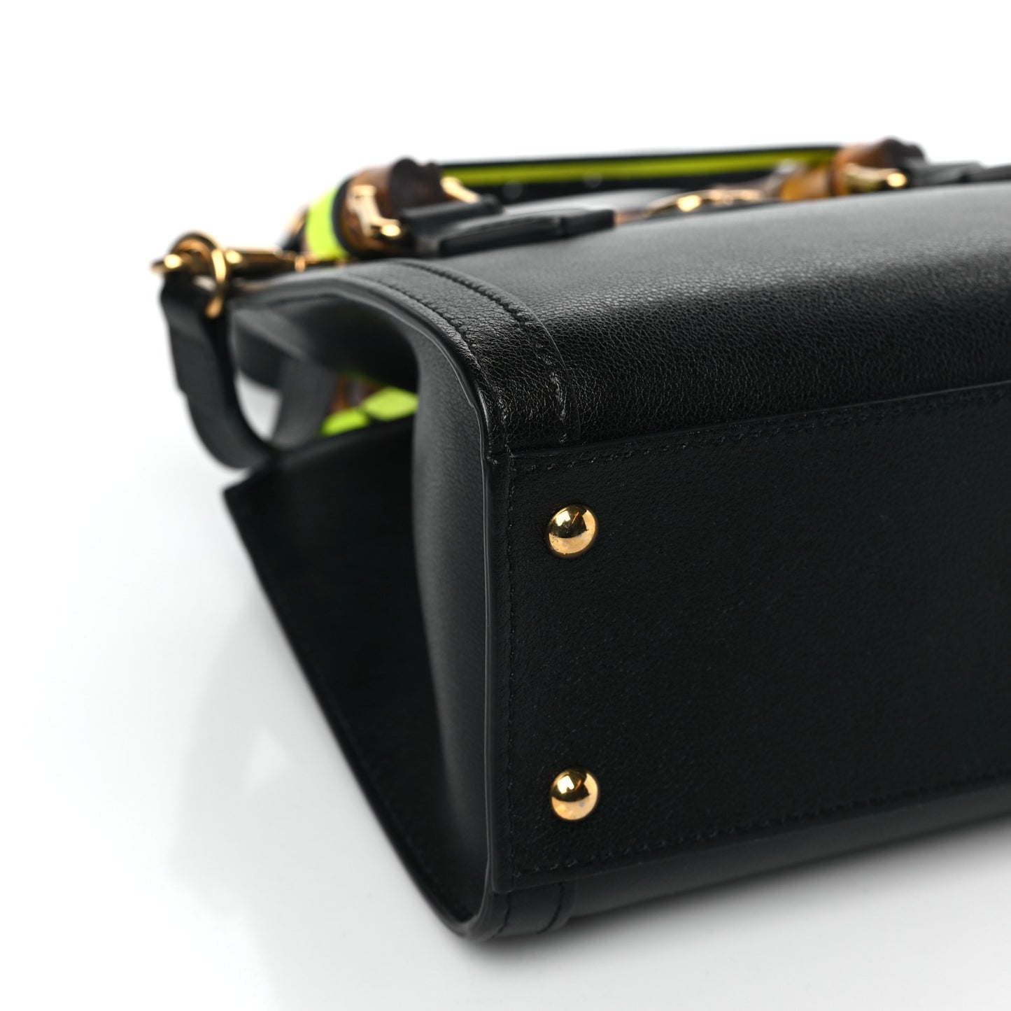Wonka Grain Calfskin Mini Diana Tote Bag Black Yellow Fluo
