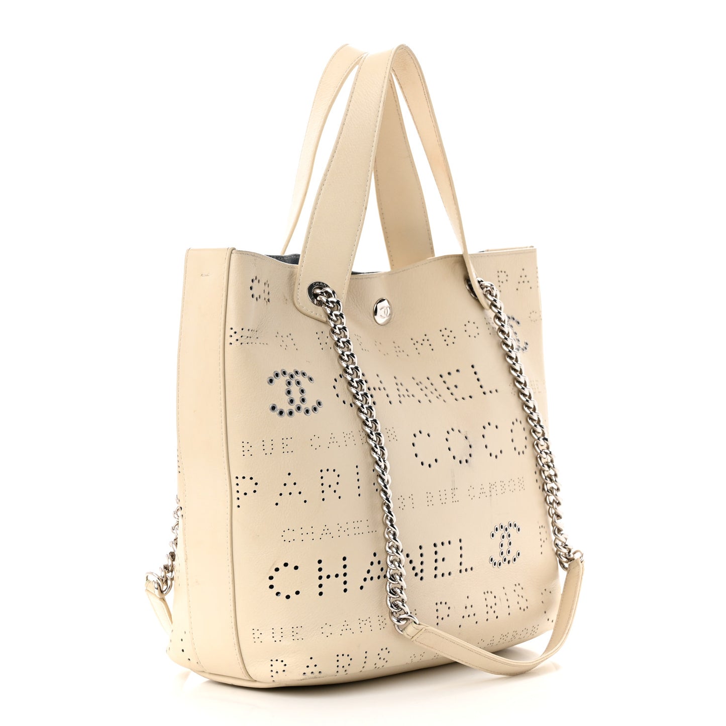 Calfskin Tweed Small Logo Eyelets Shopping Tote Beige