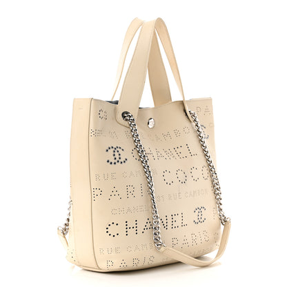 Chanel Calfskin Tweed Small Logo Eyelets Shopping Tote Beige 4 of 20