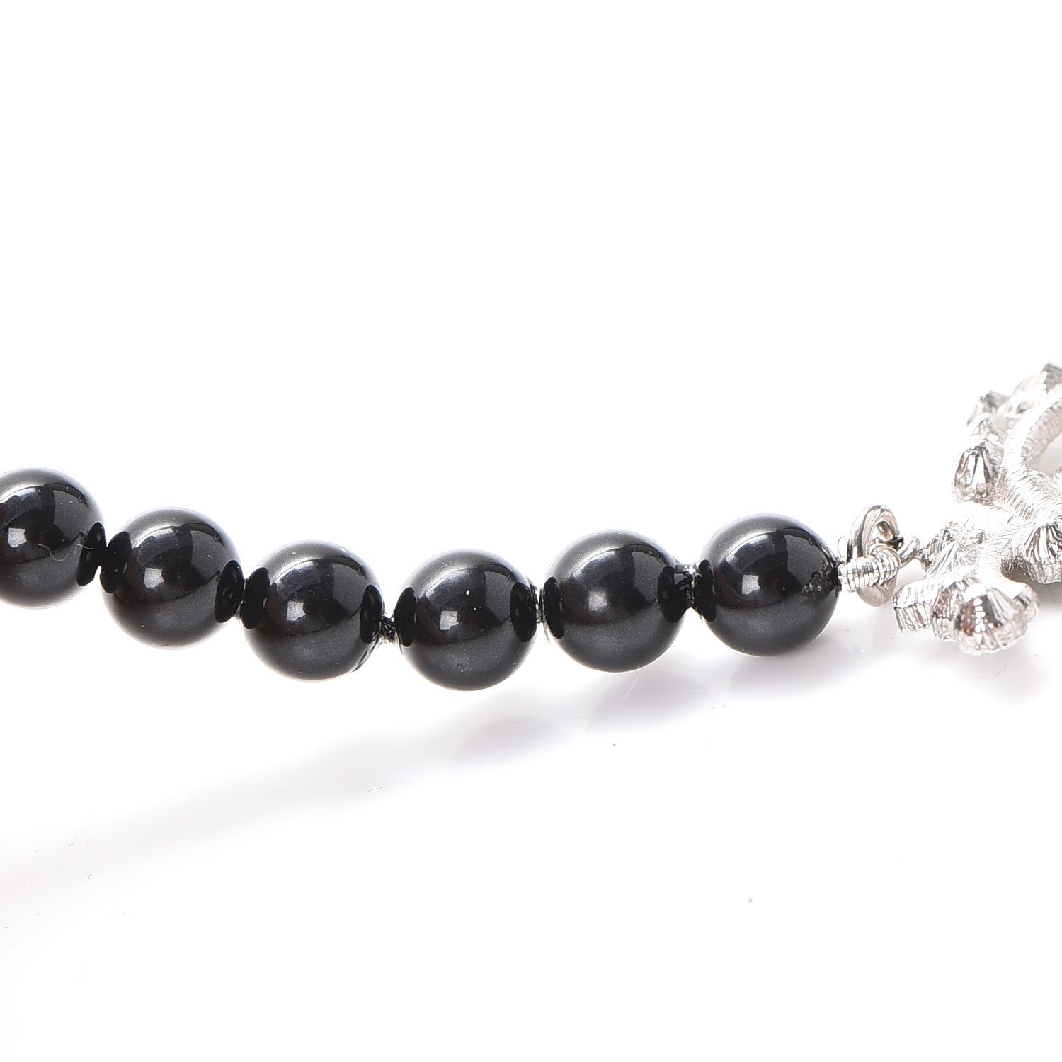 Chanel Baguette Crystal Beaded CC Long Necklace Black Silver 9 of 10